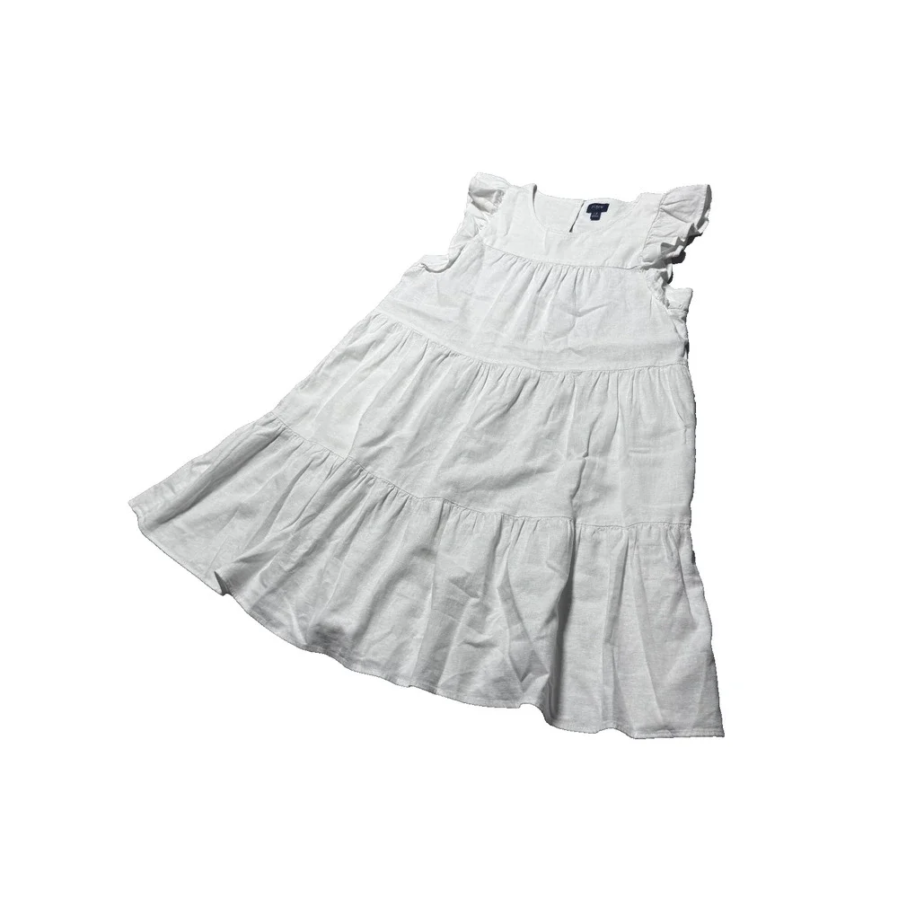 J.Crew Mini Dress Womens 12 White Linen Blend Tiered Ruffle Sleeveless Classic